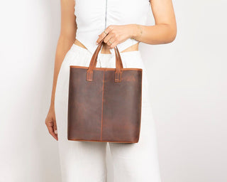 Valley Leather Tote Bag, Saddle Brown - UnBranded