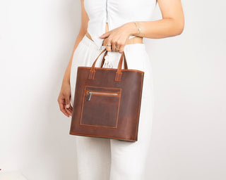 Valley Leather Tote Bag, Saddle Brown - UnBranded