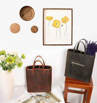 Valley Leather Tote Bag, Saddle Brown - UnBranded