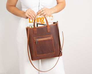 Valley Leather Tote Bag, Saddle Brown - UnBranded