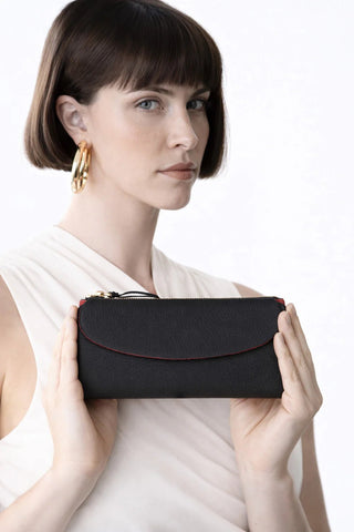 Vellure Leather Women's Clutch, Large, Black / Red - BlackBrook Case