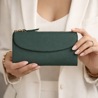 Vellure Leather Women's Clutch, Large, Emerald Green - BlackBrook Case
