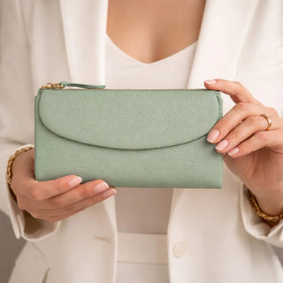 Vellure Leather Women's Clutch, Large, Matcha Green - BlackBrook Case