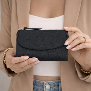 Vellure Leather Women's Clutch, Medium, Black - BlackBrook Case