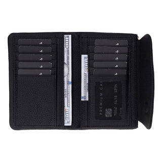 Vellure Leather Women's Clutch, Medium, Black - BlackBrook Case