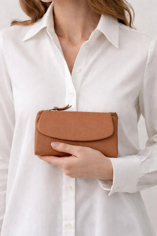 Vellure Leather Women's Clutch, Medium, Tan - BlackBrook Case