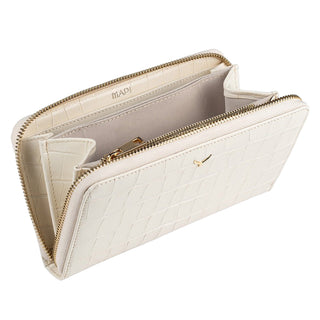 Venezia Women’s Croco Large Leather Wallet with Triple Compartments – Mapi Edition, Beige - Mapi