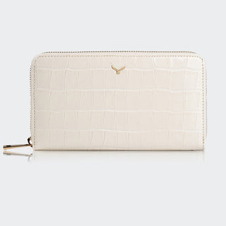 Venezia Women’s Croco Large Leather Wallet with Triple Compartments – Mapi Edition, Beige - Mapi