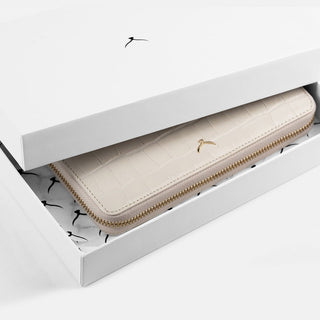 Venezia Women’s Croco Large Leather Wallet with Triple Compartments – Mapi Edition, Beige - Mapi