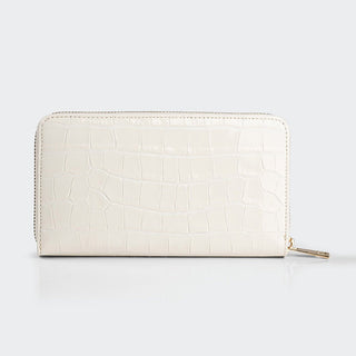 Venezia Women’s Croco Large Leather Wallet with Triple Compartments – Mapi Edition, Beige - Mapi