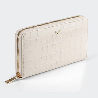Venezia Women’s Croco Large Leather Wallet with Triple Compartments – Mapi Edition, Beige - Mapi