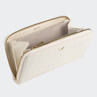Venezia Women’s Croco Large Leather Wallet with Triple Compartments – Mapi Edition, Beige - Mapi
