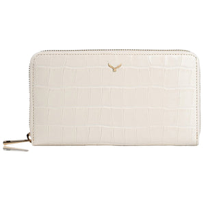 Venezia Women’s Croco Large Leather Wallet with Triple Compartments – Mapi Edition, Beige - Mapi