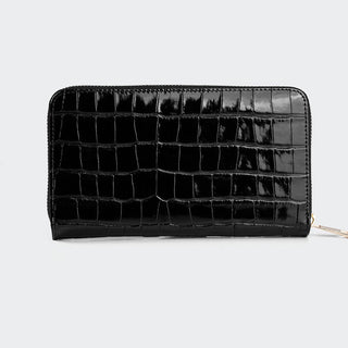 Venezia Women’s Croco Large Leather Wallet with Triple Compartments – Mapi Edition, Black - Mapi