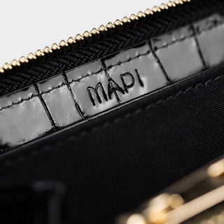 Venezia Women’s Croco Large Leather Wallet with Triple Compartments – Mapi Edition, Black - Mapi