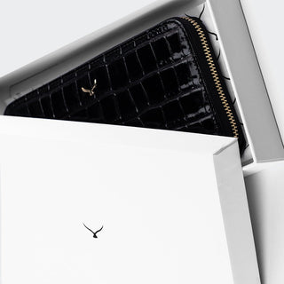 Venezia Women’s Croco Large Leather Wallet with Triple Compartments – Mapi Edition, Black - Mapi