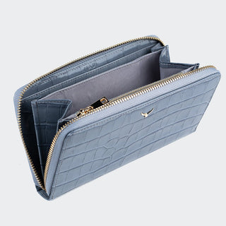 Venezia Women’s Croco Large Leather Wallet with Triple Compartments – Mapi Edition, Blue - Mapi