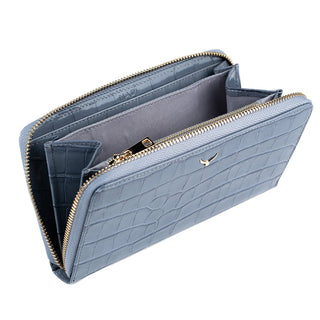 Venezia Women’s Croco Large Leather Wallet with Triple Compartments – Mapi Edition, Blue - Mapi