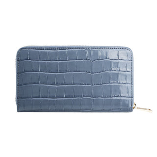 Venezia Women’s Croco Large Leather Wallet with Triple Compartments – Mapi Edition, Blue - Mapi
