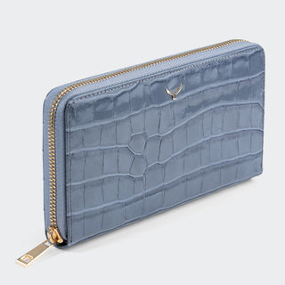 Venezia Women’s Croco Large Leather Wallet with Triple Compartments – Mapi Edition, Blue - Mapi