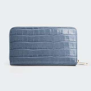 Venezia Women’s Croco Large Leather Wallet with Triple Compartments – Mapi Edition, Blue - Mapi