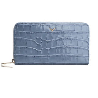 Venezia Women’s Croco Large Leather Wallet with Triple Compartments – Mapi Edition, Blue - Mapi