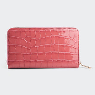 Venezia Women’s Croco Large Leather Wallet with Triple Compartments – Mapi Edition, Pink - Mapi