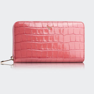 Venezia Women’s Croco Large Leather Wallet with Triple Compartments – Mapi Edition, Pink - Mapi