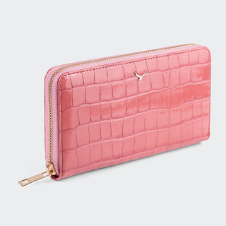 Venezia Women’s Croco Large Leather Wallet with Triple Compartments – Mapi Edition, Pink - Mapi