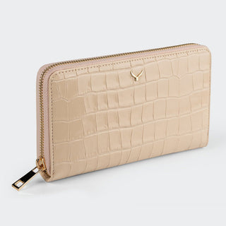Venezia Women’s Croco Large Leather Wallet with Triple Compartments – Mapi Edition, Taupe - Mapi