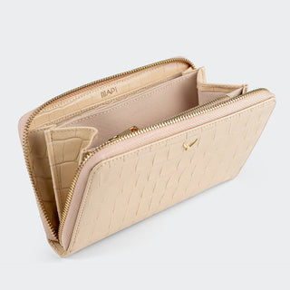 Venezia Women’s Croco Large Leather Wallet with Triple Compartments – Mapi Edition, Taupe - Mapi