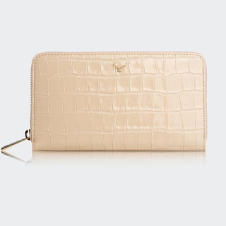 Venezia Women’s Croco Large Leather Wallet with Triple Compartments – Mapi Edition, Taupe - Mapi
