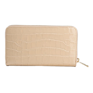 Venezia Women’s Croco Large Leather Wallet with Triple Compartments – Mapi Edition, Taupe - Mapi