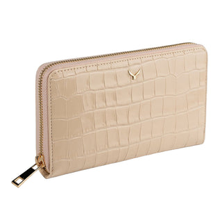 Venezia Women’s Croco Large Leather Wallet with Triple Compartments – Mapi Edition, Taupe - Mapi