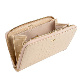 Venezia Women’s Croco Large Leather Wallet with Triple Compartments – Mapi Edition, Taupe - Mapi