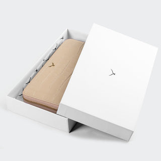 Venezia Women’s Croco Large Leather Wallet with Triple Compartments – Mapi Edition, Taupe - Mapi