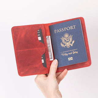 Viaggio Genuine Leather Passport Holder, Light Red - BlackBrook Case