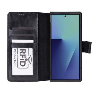 Wally Leather Samsung Galaxy Z Fold7 Folio Case, Rustic Black - BlackBrook Case