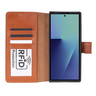 Wally Leather Samsung Galaxy Z Fold7 Folio Case, Rustic Tan - BlackBrook Case