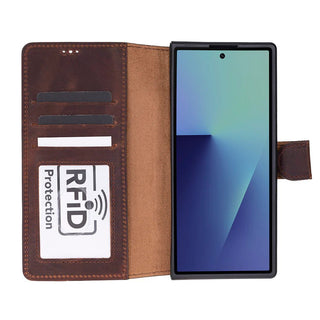 Wally Leather Samsung Galaxy Z Fold7 Folio Case, Saddle Brown - BlackBrook Case