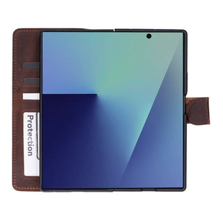 Wally Leather Samsung Galaxy Z Fold7 Folio Case, Saddle Brown - BlackBrook Case