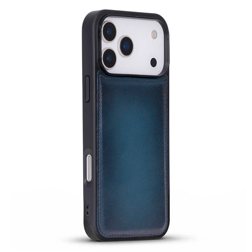 York Leather iPhone 17 Pro Max MagSafe Case in blue.