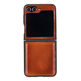 York Samsung Z Flip 5 Leather Back Cover Case, Rustic Tan - Bouletta