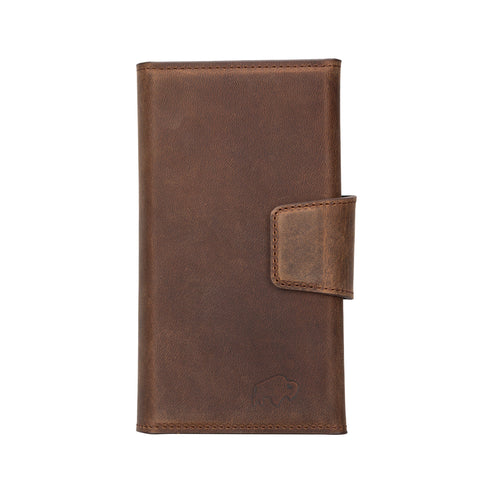 iPhone 15 Pro Retro Leather Wallet Case with Card Holder and 360°Rotation  Ring Stand Brown