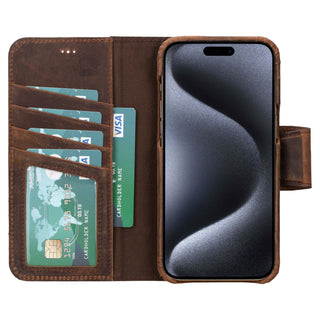Burkley iPhone 15 Pro MAX Wallet Case, Distressed Coffee - BlackBrook Case