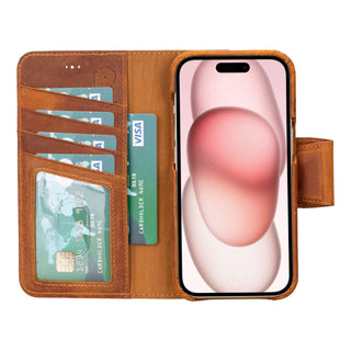 Burkley iPhone 15 Wallet Case, Golden Brown - BlackBrook Case