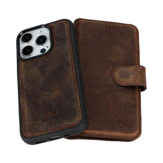 Carter iPhone 15 PRO Wallet Case, Distressed Coffee - BlackBrook Case