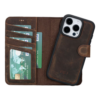 Carter iPhone 15 PRO Wallet Case, Distressed Coffee - BlackBrook Case
