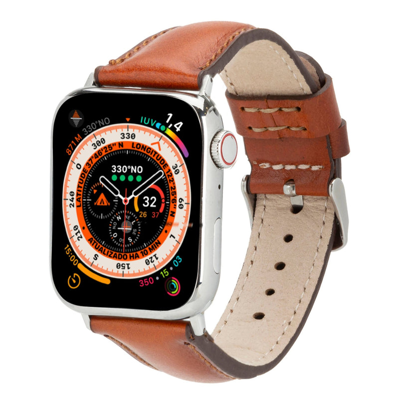 Classic Leather Band – Apple Watch 42 mm (Burnished Tan, Silver Hardware) - BlackBrook Case