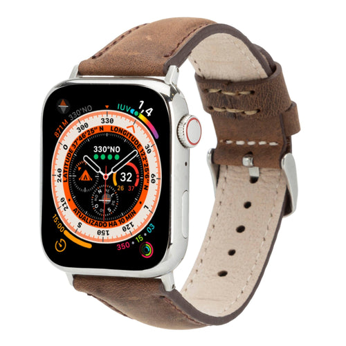 Classic Leather Band Distressed Coffee with Silver Hardware for Apple Watch 40mm full-grain leather replacement strap